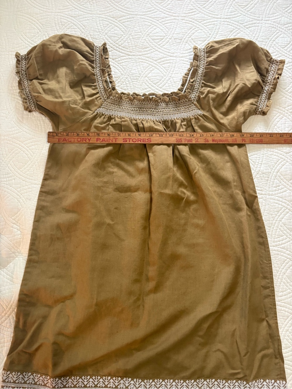 Amour Vert Organic Linen Cotton Dress Smocked Embroidered Medium Like New - Picture 6 of 8